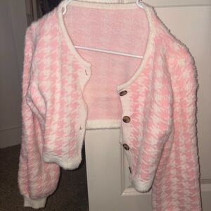 SHEIN Pink and White Fleece Jacket